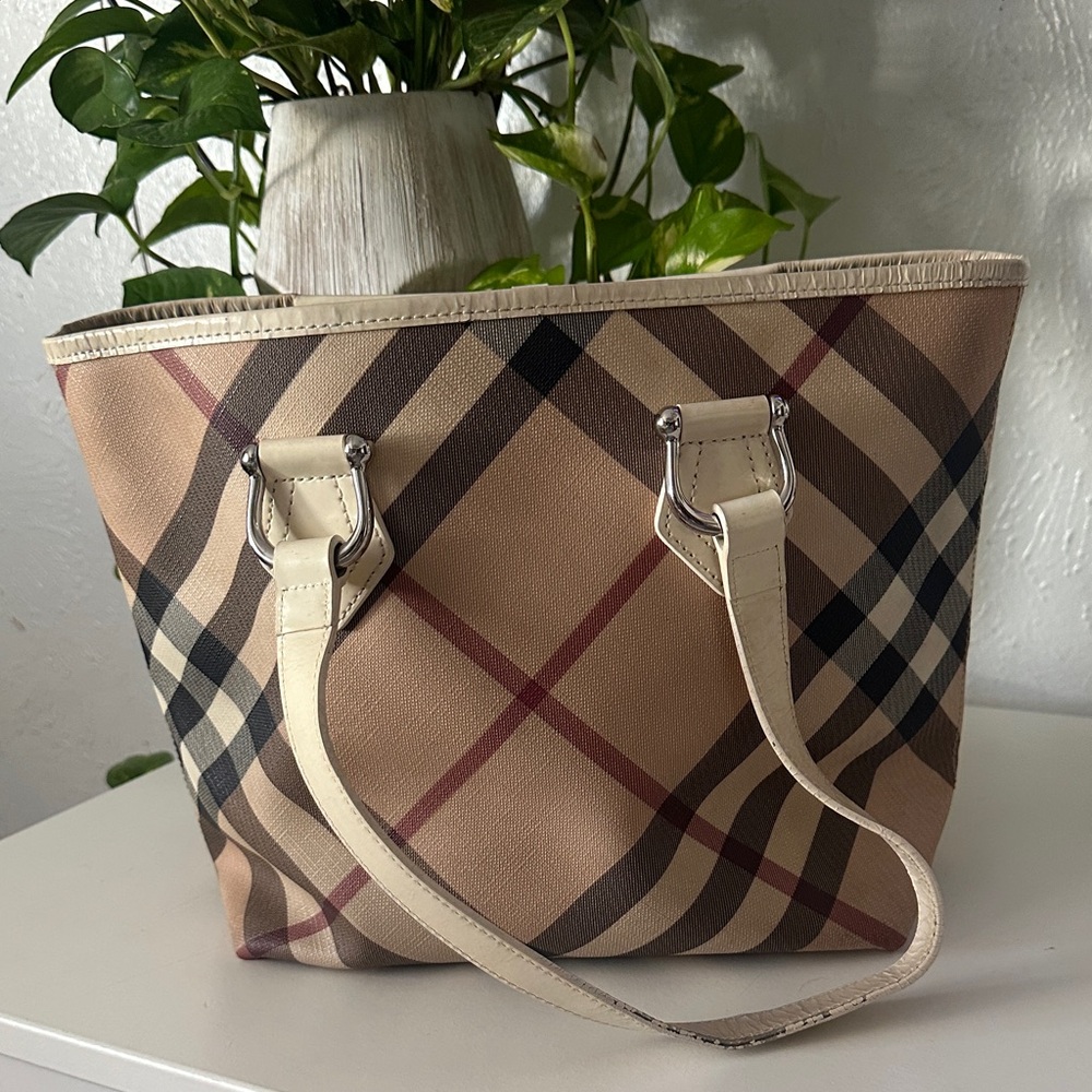 Burberry Beige/Tan Check Canvas Tote
